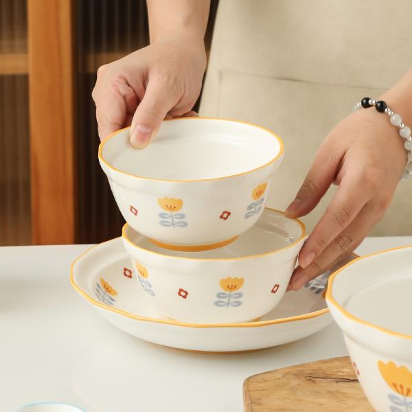 Хуан Фэнлинг Цветочные столовые принадлежности набор 6 штук для домашнего хозяйства или детей 10 дюймовой керамической чаши