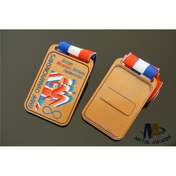 Antique Gold Finish Custom Sports Medals Soft Enamel Medaille With Woven Ribbon