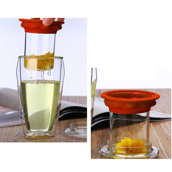 Cylinder Double Borosilicate Glass Cup With Silicone Lid