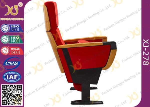 Red Fabric Cover Stadium Theatre Seating Chairs With Drink Holder / Folded Movie Seats