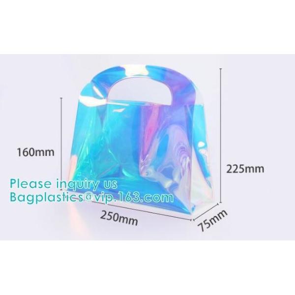 Glitter Custom PVC Laser Clear Holographic TPU Cosmetic Makeup Bag,Hologram Holographic handle Zip Cosmetic Makeup Bag