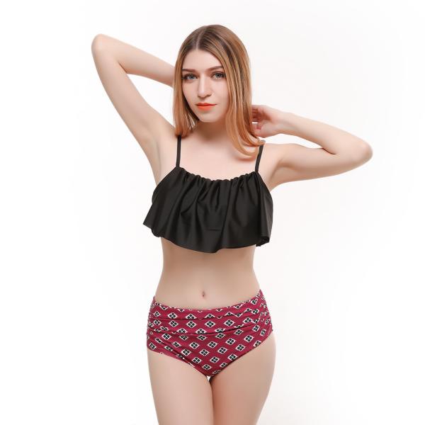 High Waist Bikini Flounced Swimwear Women Two Piece Swimsuit Striped