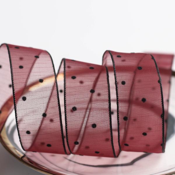 10mm-60mm Dot Velvet Wired Ribbon Embroidery duplo lado de veludo