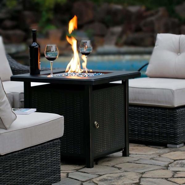 Crater Rectangle Tabletop Fire Pit 28 Inch Steel With Cover Lid
