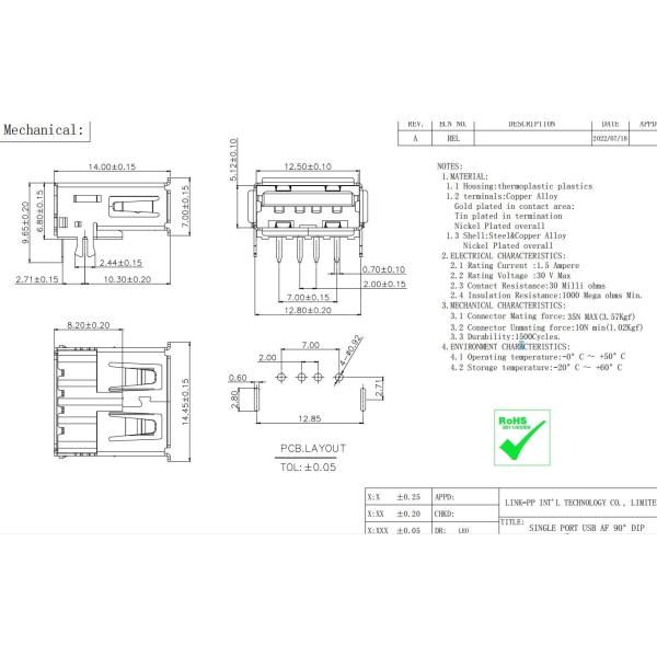 LINK-PP LPUSB1121 Single Port Usb AF 90° DIP