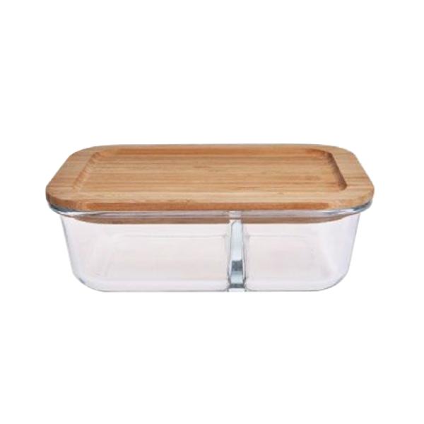 Divided Glass Container With Bamboo Lid