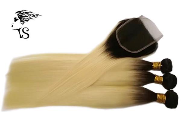Straight Black To Blonde Ombre Hair Extensions With Lace Closure 100% Ukraine