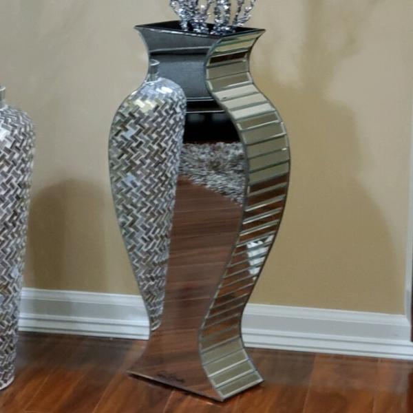 Clear Crystal Tall Mirrored Crushed Diamond Floor Vase Planter For Wedding
