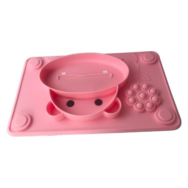 Pink Silicone Baby Tray Food Grade Cow Shape BPA Free Feeding Suction Plate