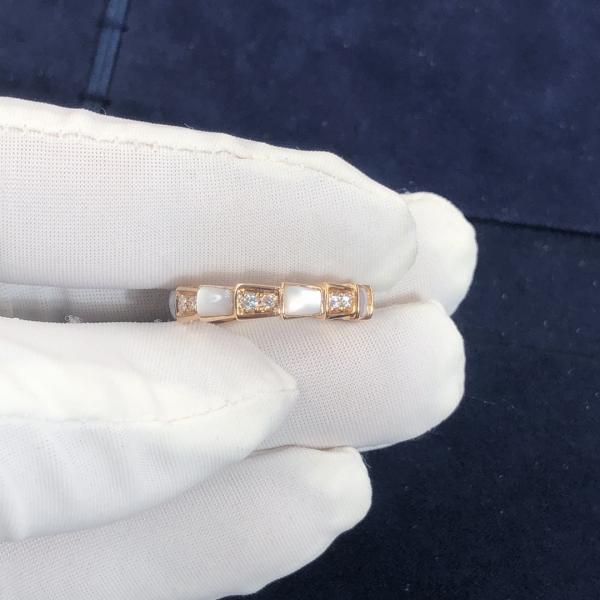 Elegant  18K Gold Diamonds Serpenti Viper Ring Diamond With White MOP Ring Yellow Gold White Gold