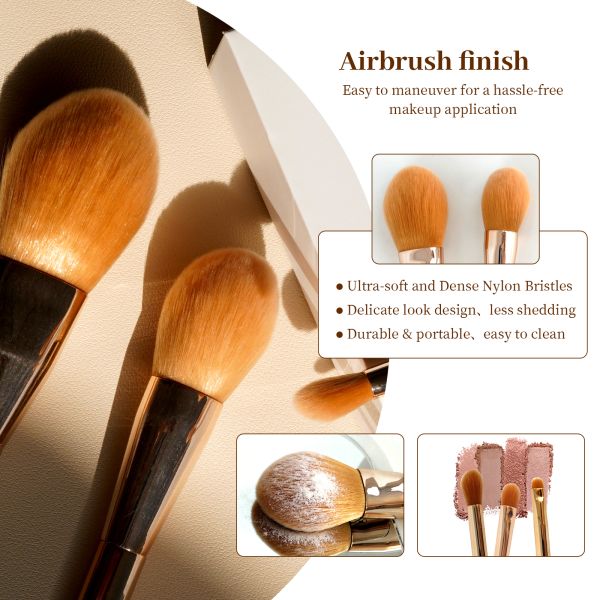 5Pcs Professional Makeup Brush Set with Gradient Aluminum Handle and High-Density Nylon Bristles for Full Face Application