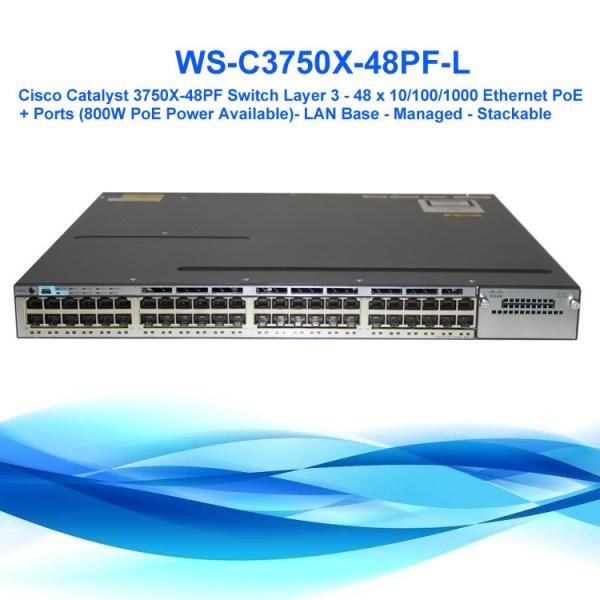 Cisco Catalyst 48 Port POE Injector Networking Switch WS-C3750X-48PF-L