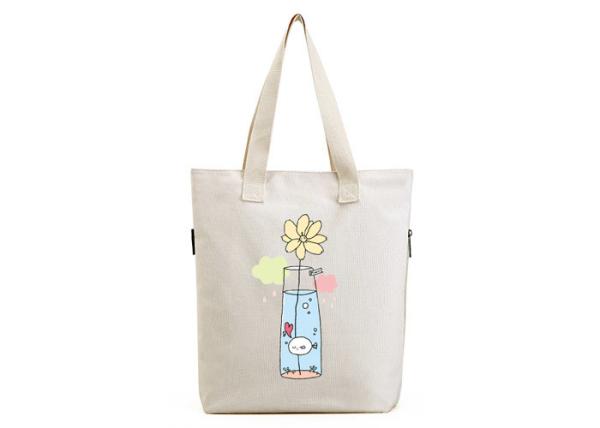 Foldable Large Reusable Tote Bags Canvas Shopping Bags With Zip For Lady