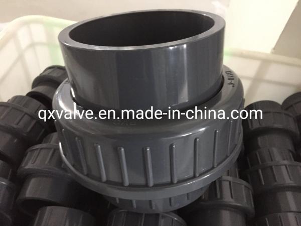 Sample Plastic Drawing Blue Handle True Double Union Ball Valve for Normal Temperature