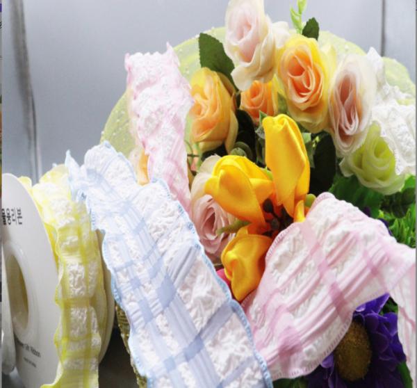 Washable Japanese and Korean Style Puff Wrinkle Grid Band Hair Accessories Packaging Flower Bow Swimming Edge Grid Ribbon Handmade