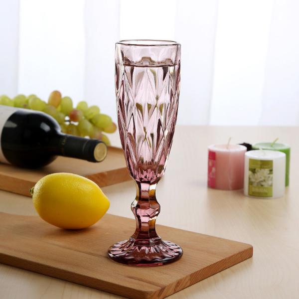 Champagne 150ml Long Stem Wine Glasses Vintage Embossed Glass Goblets