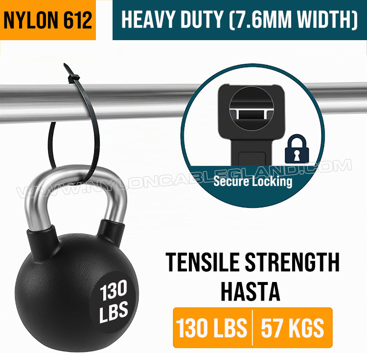 Tensile strength of Nylon 612 (Polyamide 612, PA 612) Zip Ties Black Nylon 612 (Polyamide 612, PA612) Cable Tie, Heavy Duty, UV & Weather Resistance, 350mm x 7.6, For Outdoor Solar Facilities