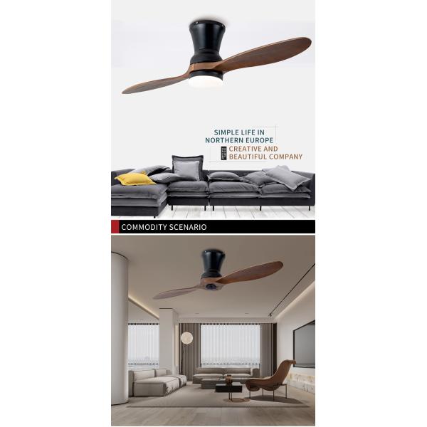 Two Leaf Solid Wood Ceiling Integrated Living Room Fan Lamp 110V Household