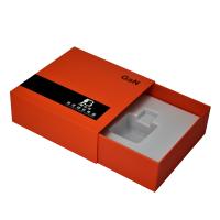 Cajas de embalaje de regalos naranja deslizante con inserción de bandeja de plástico personalizada