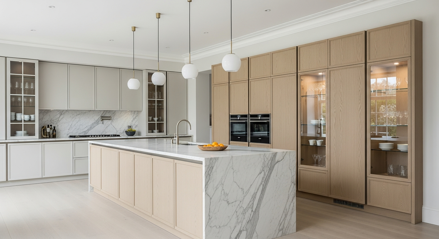Quarter-Sawn Pale Oak Kitchen Cabinet in 304 Stainless Steel