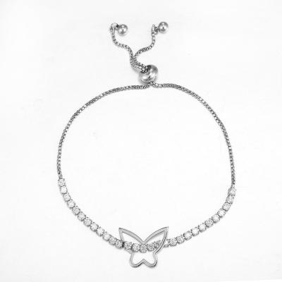 Bracelete de prata 9.79g Sterling Silver Moonstone Bracelet da CZ da borboleta 925
