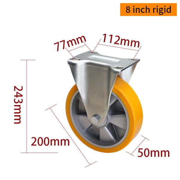 8 Inch Heavy Duty Aluminium Castor Wheels 600kg Load Plate Mount Ridgid Caster Wheels