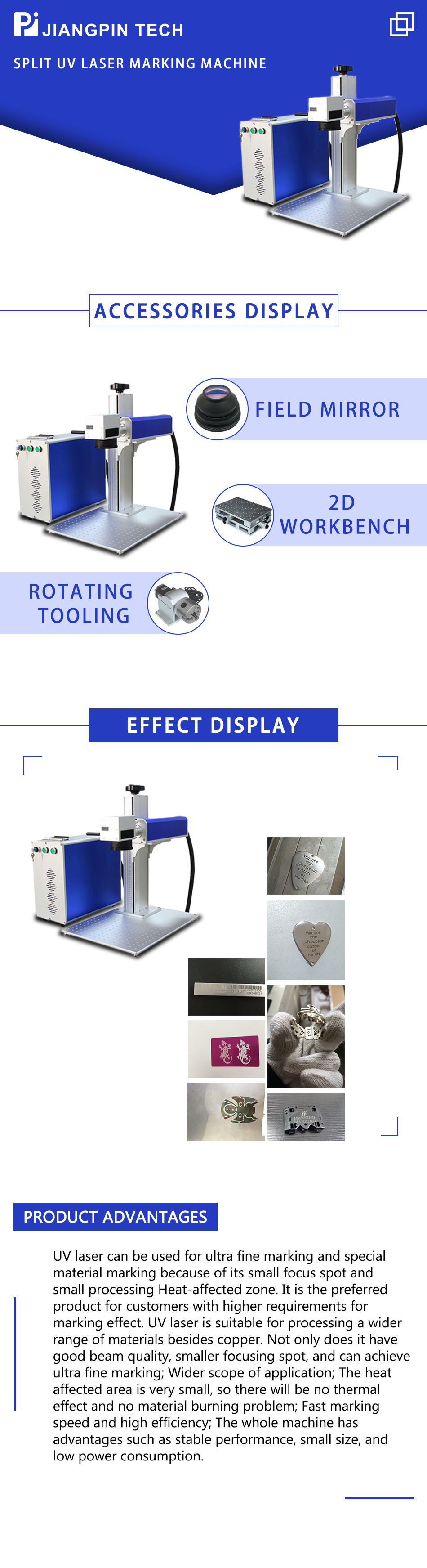 JPT MOPA Laser Marker 20W to 100W with Auto Focus 2.5D 3D Engraving Function for Jewelry and Metals