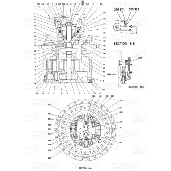 Устойчивость Силовая передача YN15V00037S010 SK210-8 Экскаватор путешествие 2 стадии штиф для ремонтных мастерских