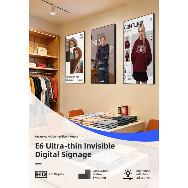 E6 Ultra Thin LCD Digital Signage 28.5mm Flush Wall Mount 43 Inch