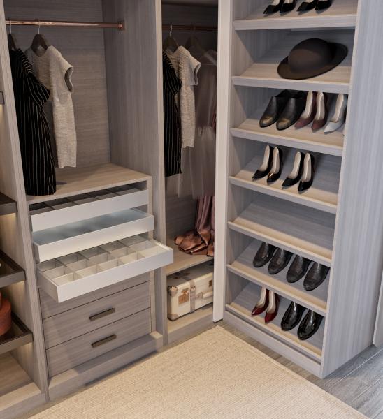 U Shaped Solid Wood Modern White Walk In Closet Room Shaker Style Small Walk In Wardrobe