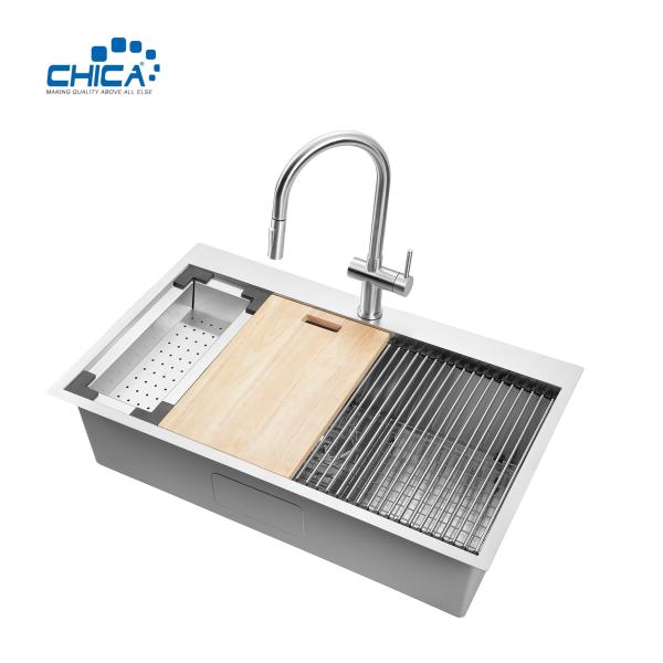 single bowl SUS304 stainless steel sink commercial topmount handmade house kitchen sink