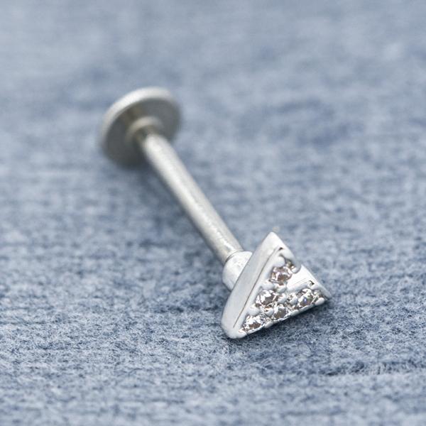 V Shape Crystal Gems Labret Back Earrings Surgical Steel 8mm