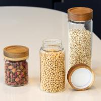 Recipiente de alimentos Especiarias Recipiente de vidro Jarros Borosilicato de cozinha com tampa de madeira