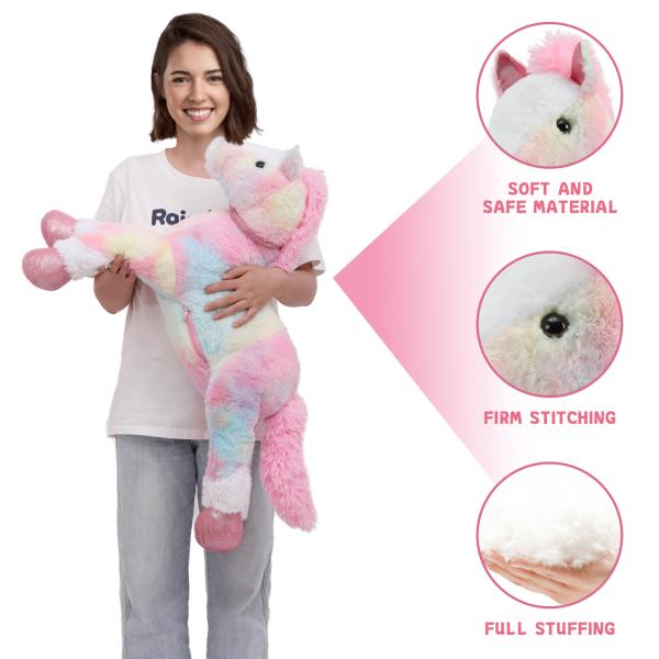OEM Quality MORISMOS Large 3ft Pink Pony Stuffed Animal Plush 35 Inch Big Rainbow Horse Pillow Toy Soft Cotton PP Comfortable