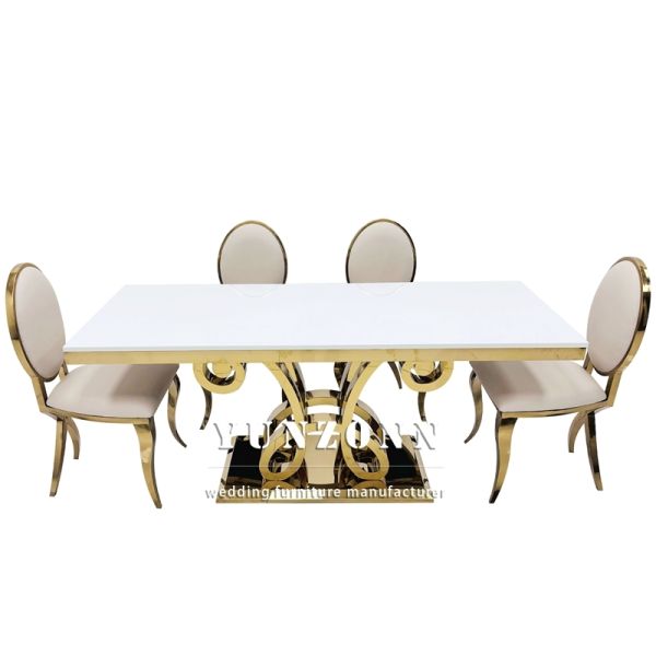 New Design Luxury Rectangular Glass Top Gold Stainless Steel Wedding Table for Party Used