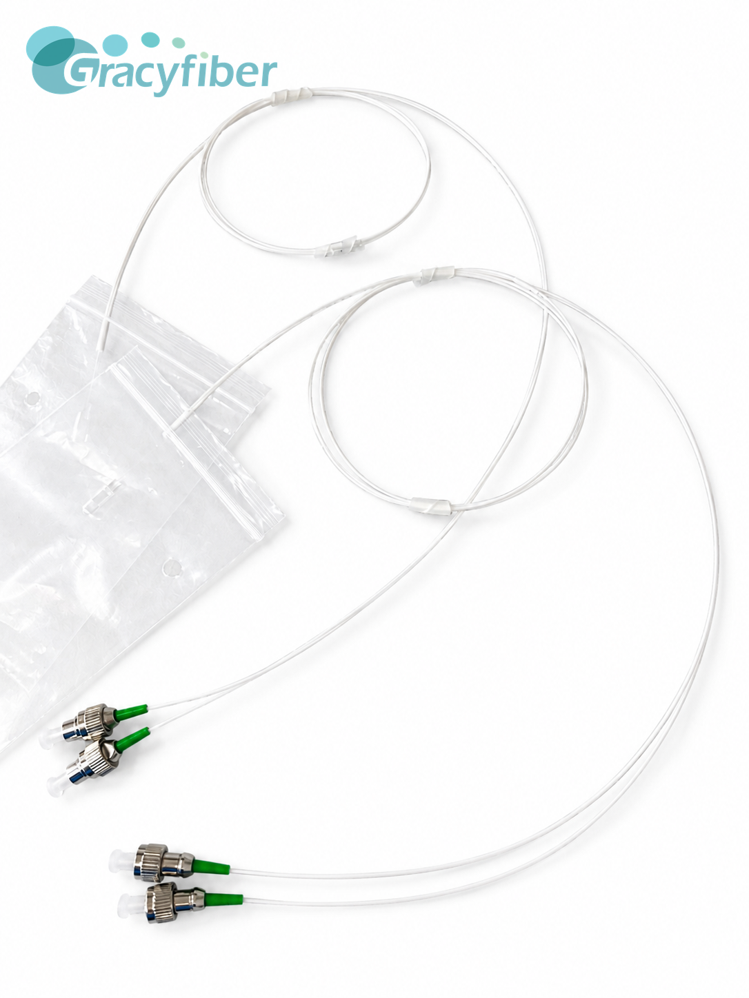 2CH SMFA Fiber Array，2CH Single Mode Fiber Array，2CH MFD Conversion Fiber Array | 250μm Pitch, 0° Angle | Nufern UHNA7 to G657A2 Spliced | FC/APC, Low IL <0.3dB | Optical Transceiver FA