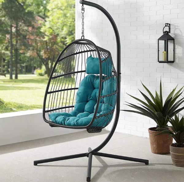 Customized Color Hanging Round Swing Egg Chair With Stand Rattan Patio Swing Chair