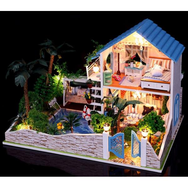Dollhouse, DIY Lights plush House, Wooden Model, Luxury villas, Seaview, building model
