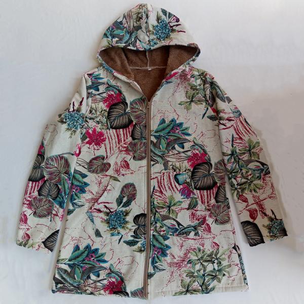 Waterproof ready to ship cotton and printed warm hoodie fleece canvas women coat winter jacket
