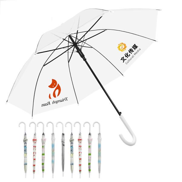 Custom Curved Handle Straight Bone Transparent Umbrella for Advertising and Gift