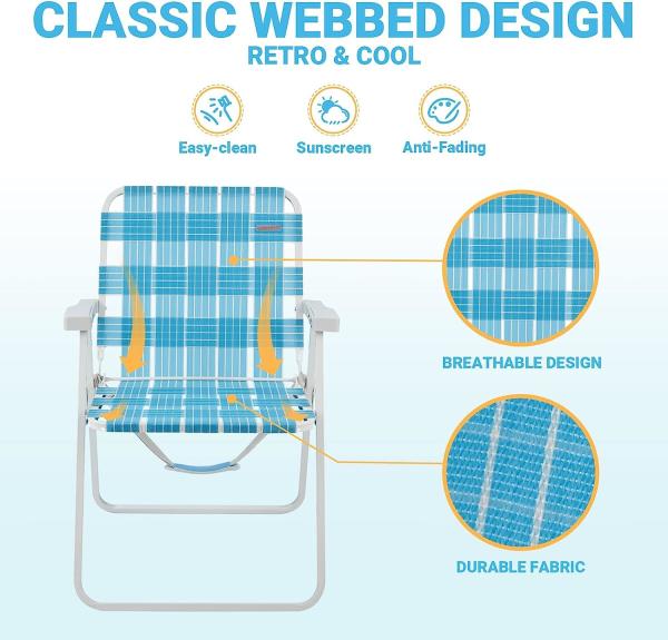 Lawn Beach Chair, Portable Aluminum Dual-Purpose 5-Position Adjustable Durable Folding Beach Chair