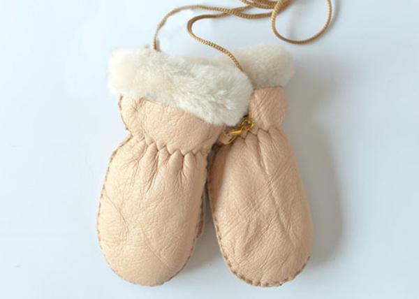 Hand Washing Warmest Sheepskin Gloves / Crocheted Little Kids Fleece Mittens