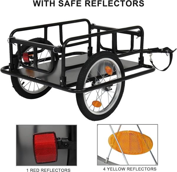 Foldable Bike Cargo Trailer with Bike Hitch, Bicycle Wagon Trailer with 16 Wheels & Reflectors, Large Loading