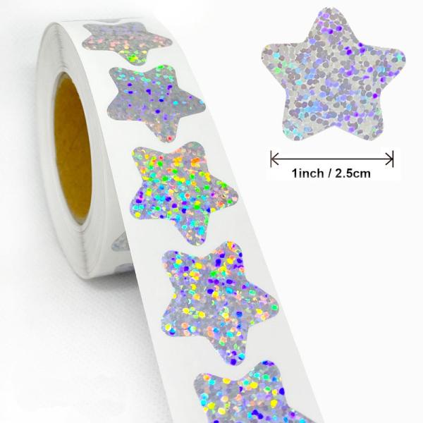 100 mícrons de etiquetas metálicas da etiqueta da estrela da faísca do brilho da cor completa 2.5CM