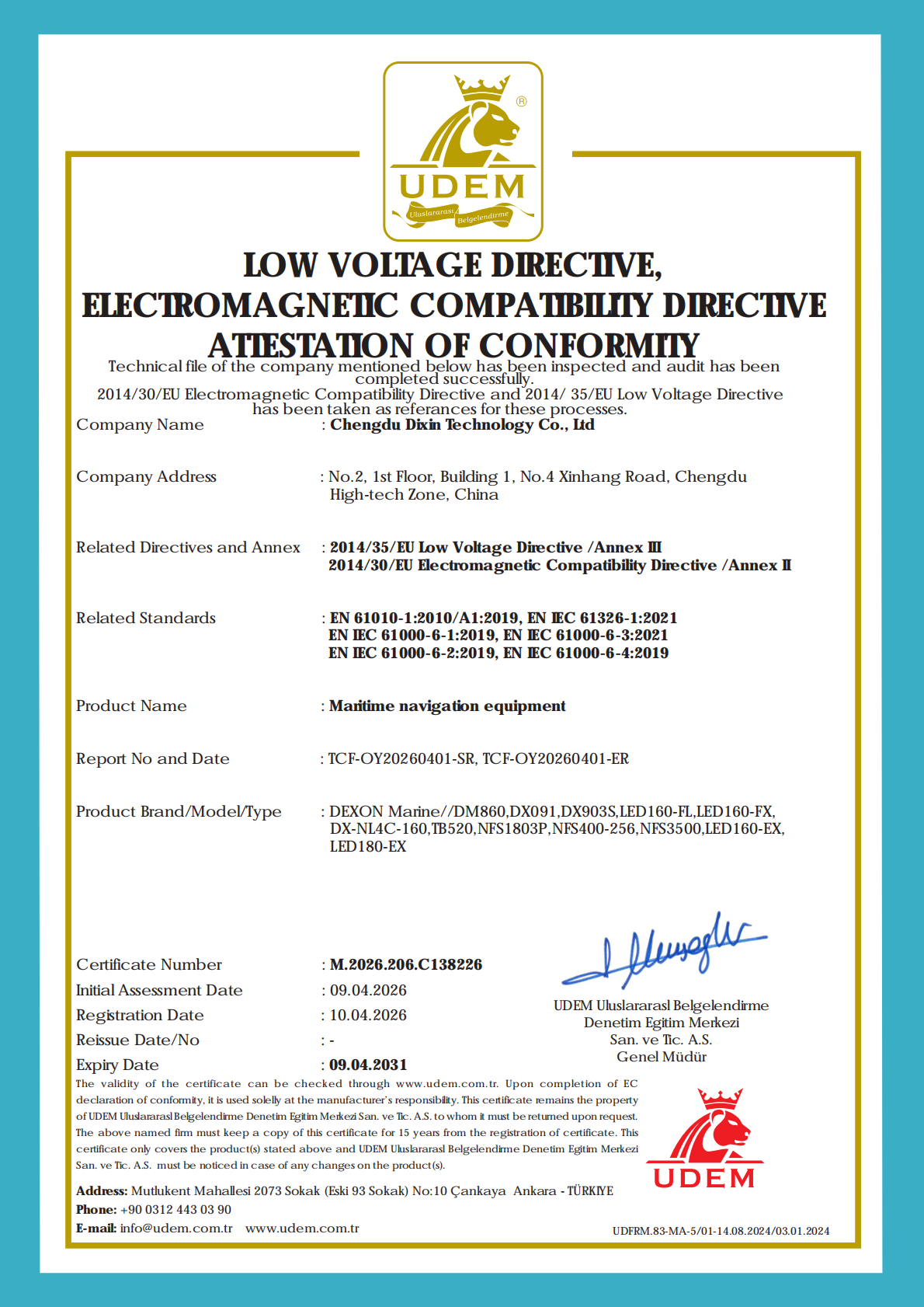 Chengdu Dixin Technology Co., Ltd. Certifications