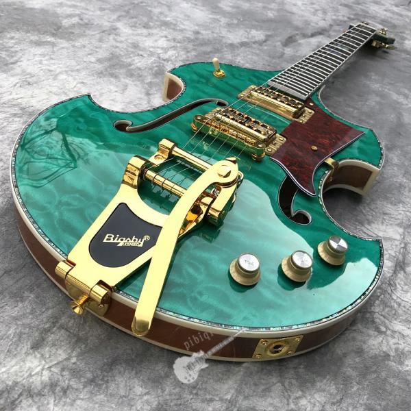 2020 Custom Semi-Hollow High Quality Green Customizable Logo and Shape Electric Guitar
