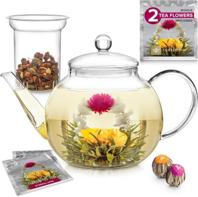 1000ml Glass Teapot with Removable Infuser, Stovetop Safe Tea Kettle, Blooming and Loose Leaf Tea Maker Set