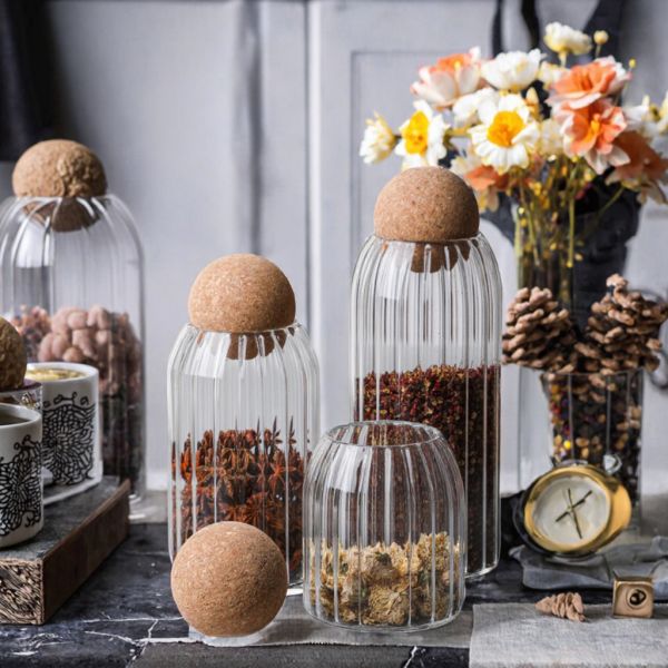 Transparent Borosilicate Glass Food Canisters Customer Logo For Tea Nuts Candy Serving