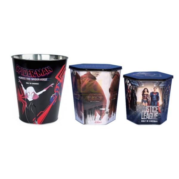 Tinplate Metal Popcorn Bucket Reusable Snack Serving Container