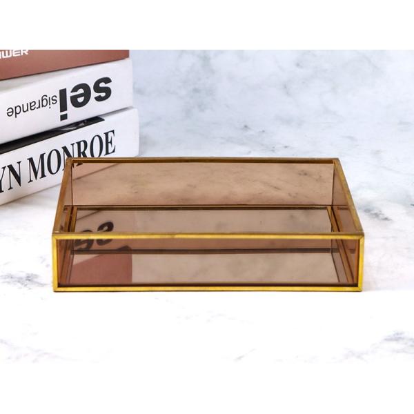 Mirror tray Wind brass Glass artifact candy fruit Tray Cosmetics Storage tray Rectangular glass jewelry tray